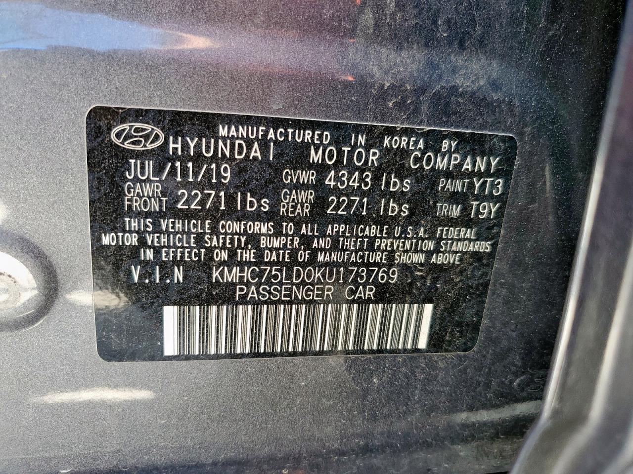 2019 Hyundai Ioniq Limited VIN: KMHC75LD0KU173769 Lot: 81843555