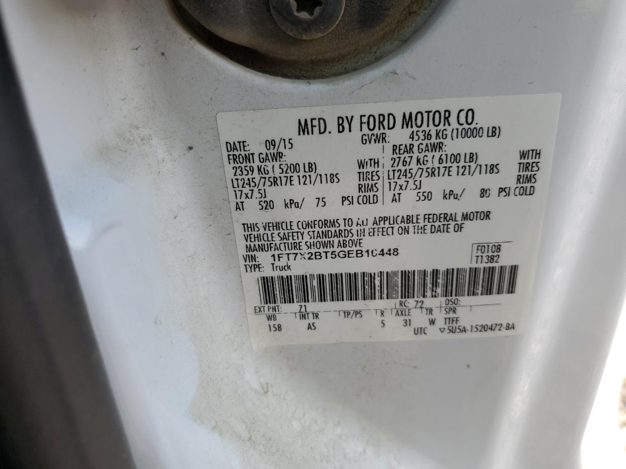 2016 Ford F250 Super Duty VIN: 1FT7X2BT5GEB16448 Lot: 80378625