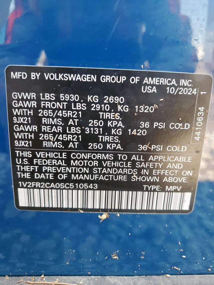 2025 Volkswagen Atlas Sel Premium R-Line VIN: 1V2FR2CA0SC510543 Lot: 72007895