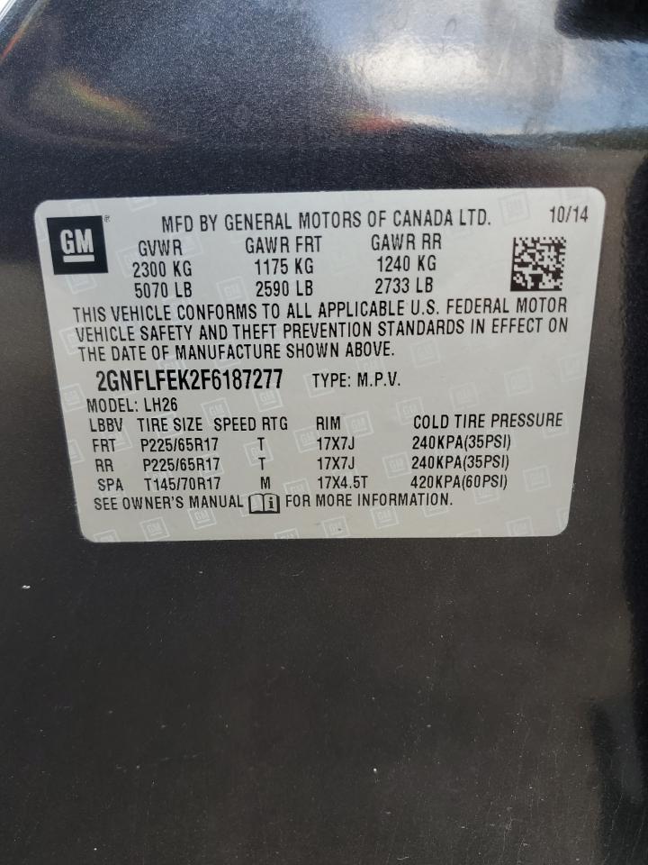 2015 Chevrolet Equinox Lt VIN: 2GNFLFEK2F6187277 Lot: 80777825