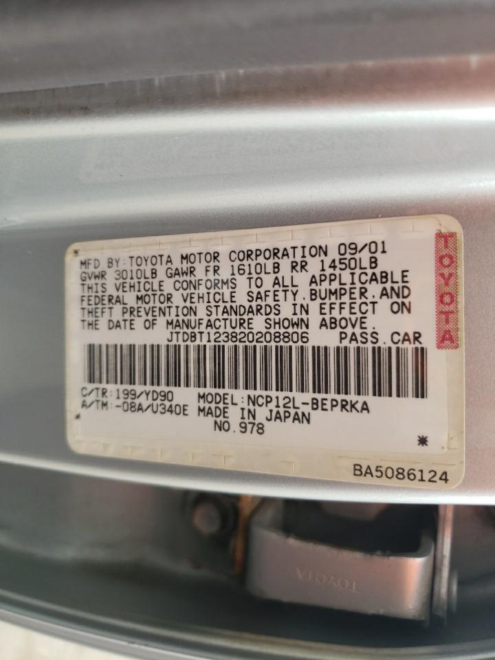 2002 Toyota Echo VIN: JTDBT123820208806 Lot: 80270415