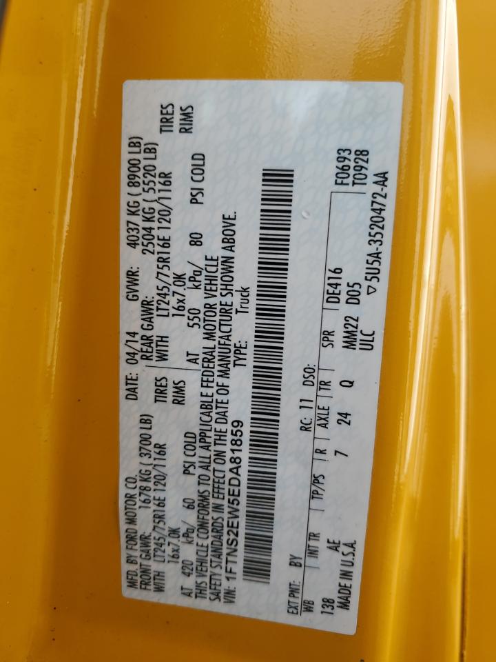 2014 Ford Econoline E250 Van VIN: 1FTNS2EW5EDA81859 Lot: 80998385