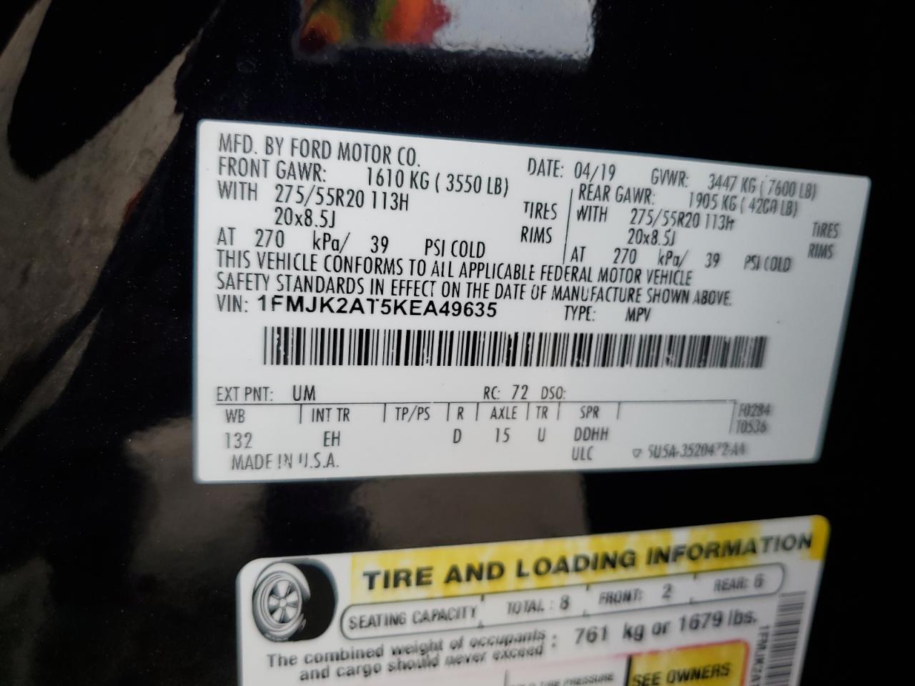 2019 Ford Expedition Max Limited VIN: 1FMJK2AT5KEA49635 Lot: 81963085