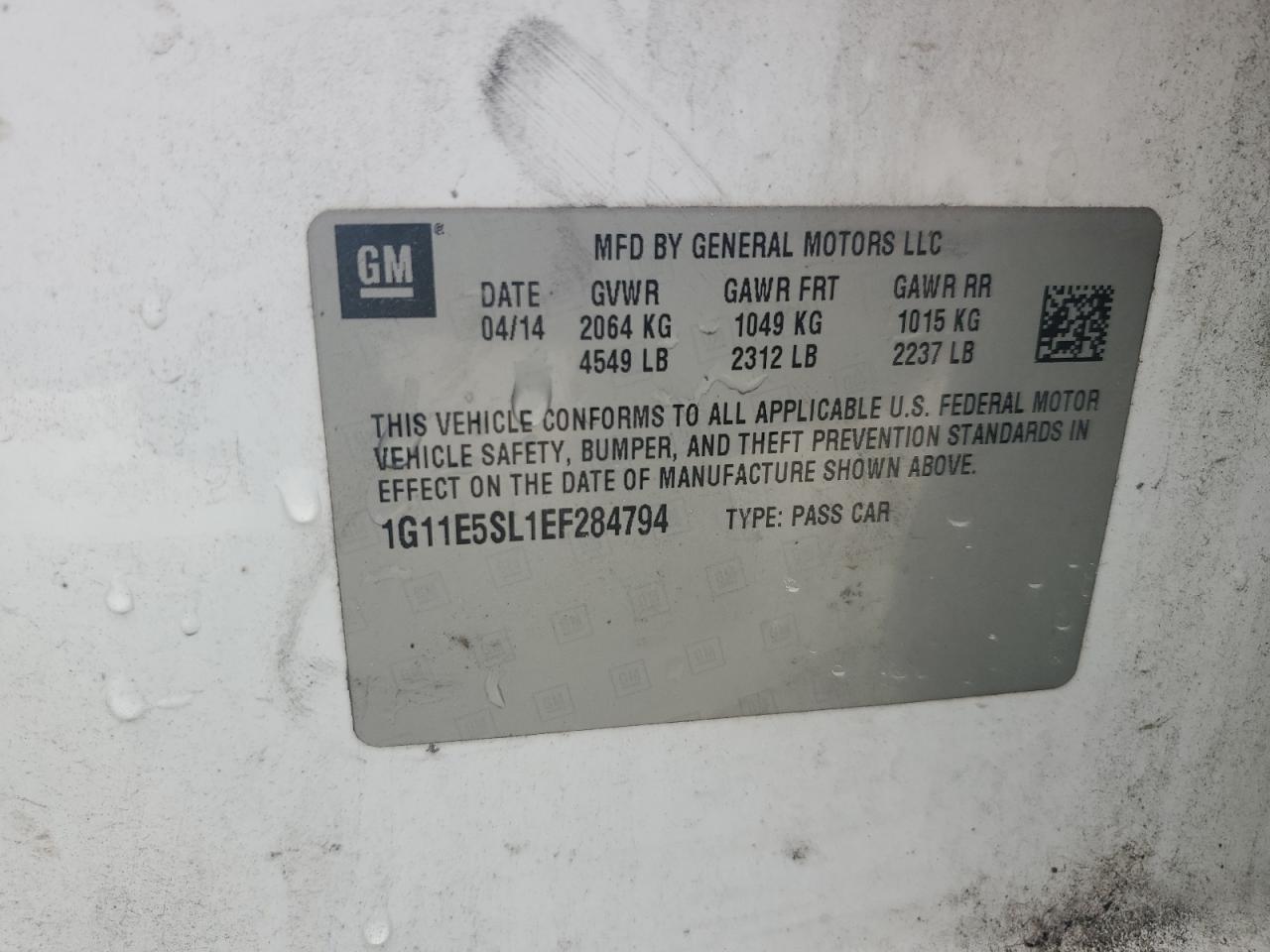 2014 Chevrolet Malibu 2Lt VIN: 1G11E5SL1EF284794 Lot: 84442645