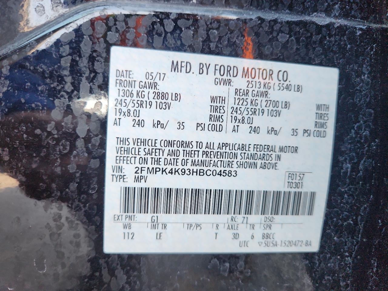 2017 Ford Edge Titanium VIN: 2FMPK4K93HBC04583 Lot: 81075655