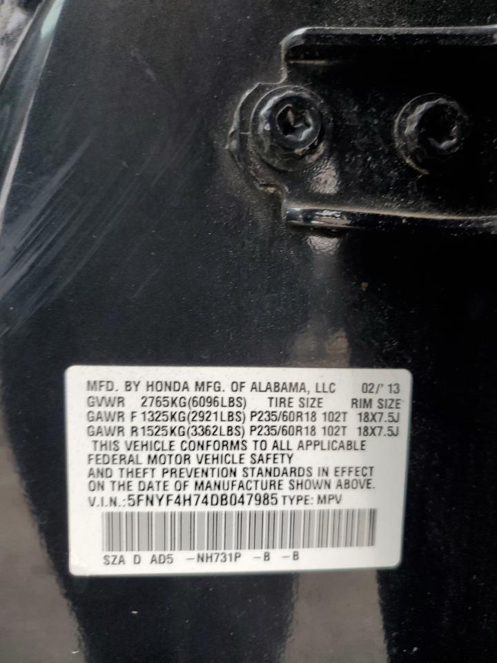 2013 Honda Pilot Exln VIN: 5FNYF4H74DB047985 Lot: 80273525