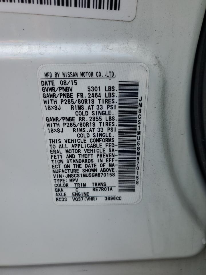 2016 Infiniti Qx70 VIN: JN8CS1MU5GM670158 Lot: 71208415