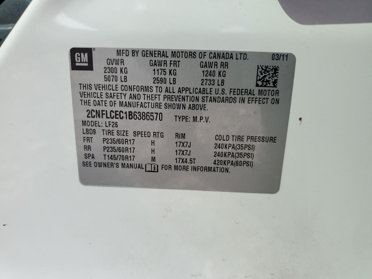 2011 Chevrolet Equinox Ls VIN: 2CNFLCEC1B6386570 Lot: 81481825