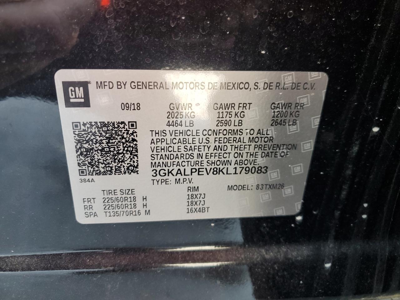 2019 GMC Terrain Slt VIN: 3GKALPEV8KL179083 Lot: 80353435