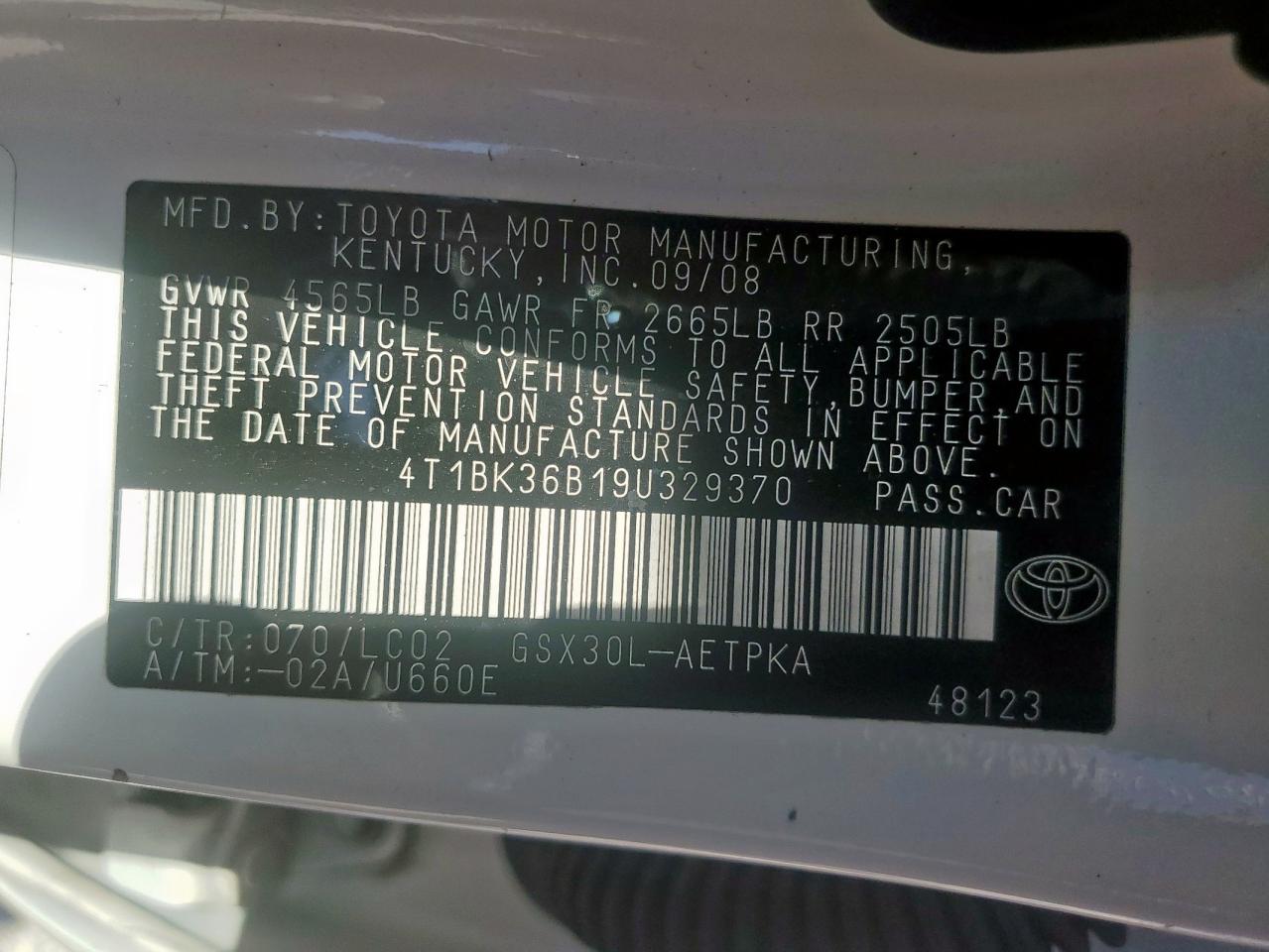 2009 Toyota Avalon Xl VIN: 4T1BK36B19U329370 Lot: 80498365