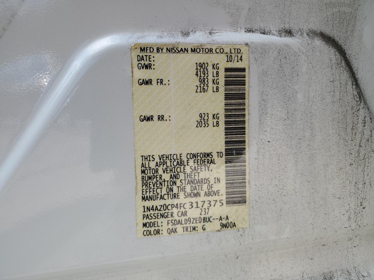 2015 Nissan Leaf S VIN: 1N4AZ0CP4FC317375 Lot: 71543965