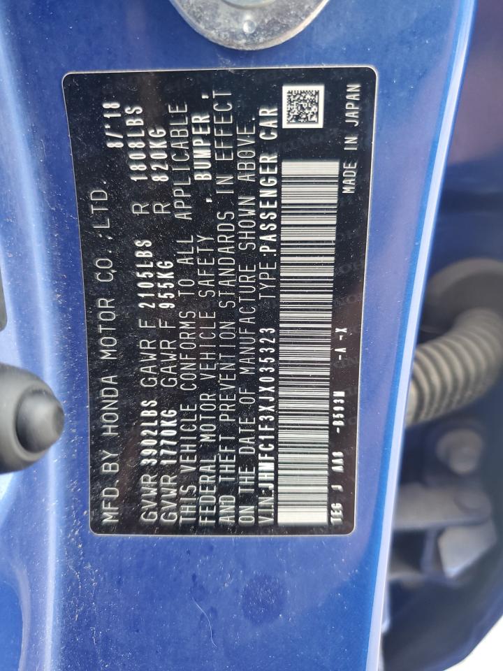 2018 Honda Civic Ex VIN: JHMFC1F3XJX035323 Lot: 84732325