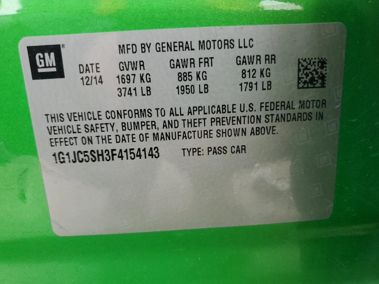 2015 Chevrolet Sonic Lt VIN: 1G1JC5SH3F4154143 Lot: 82110795