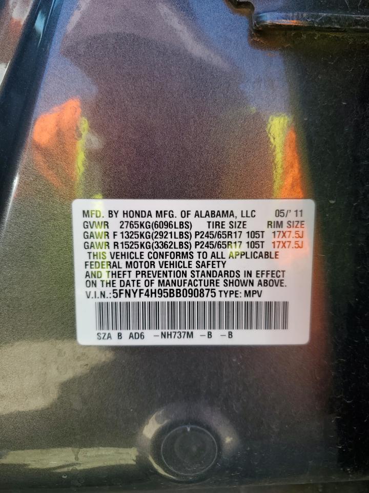 2011 Honda Pilot Touring VIN: 5FNYF4H95BB090875 Lot: 81845545