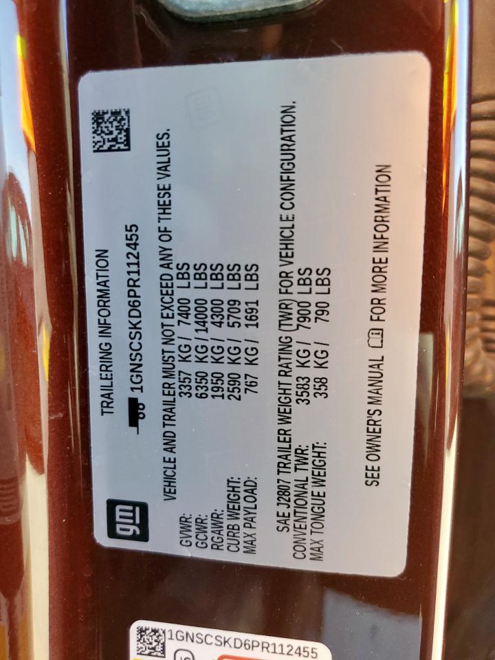 2023 Chevrolet Tahoe C1500 Premier VIN: 1GNSCSKD6PR112455 Lot: 84425415