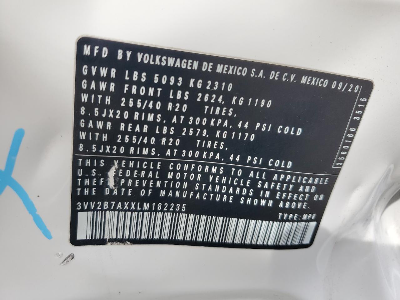 2020 Volkswagen Tiguan Se VIN: 3VV2B7AXXLM182235 Lot: 81628915