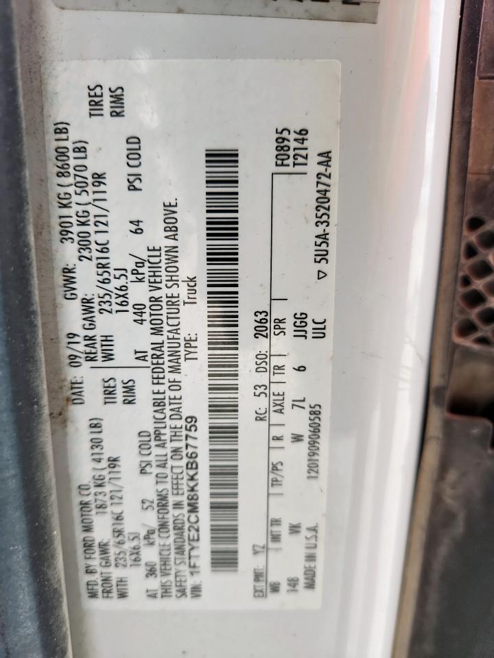 2019 Ford Transit T-150 VIN: 1FTYE2CM8KKB67759 Lot: 81037305