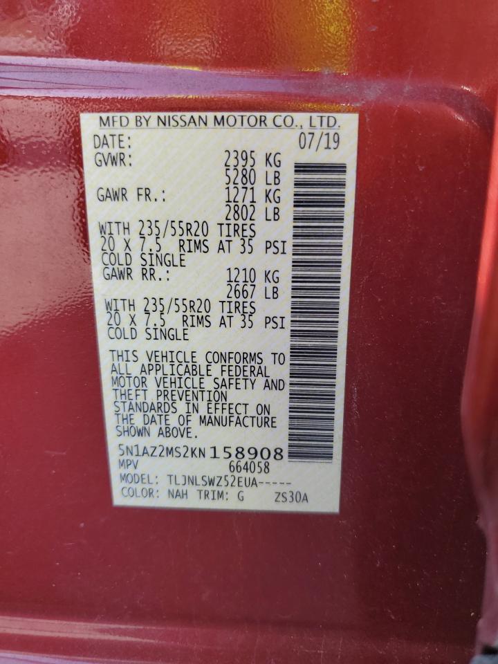 2019 Nissan Murano S VIN: 5N1AZ2MS2KN158908 Lot: 80155765