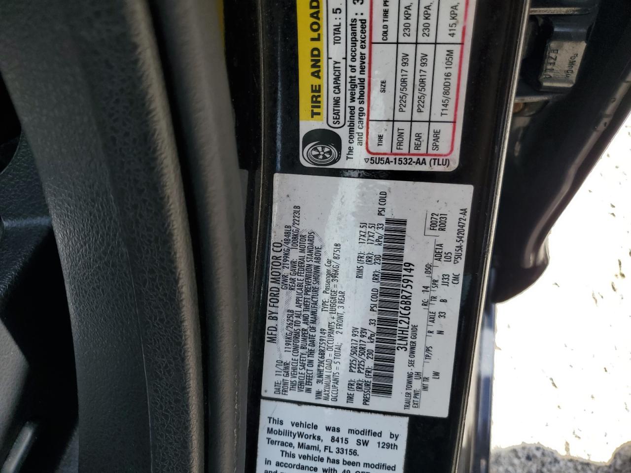 2011 Lincoln Mkz VIN: 3LNHL2JC6BR759149 Lot: 83843425