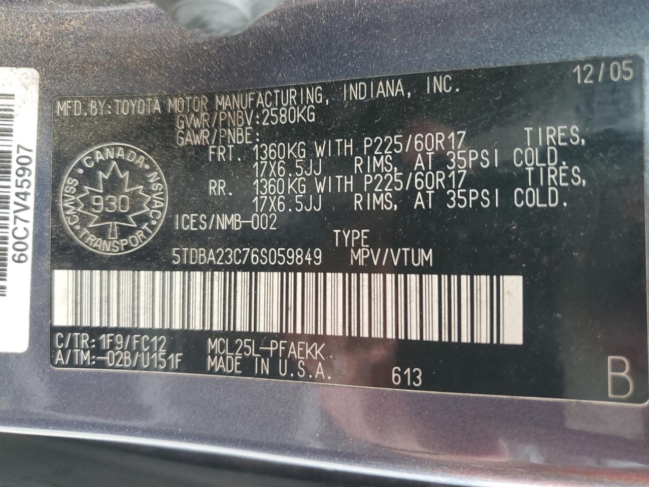 2006 Toyota Sienna Le VIN: 5TDBA23C76S059849 Lot: 80962985