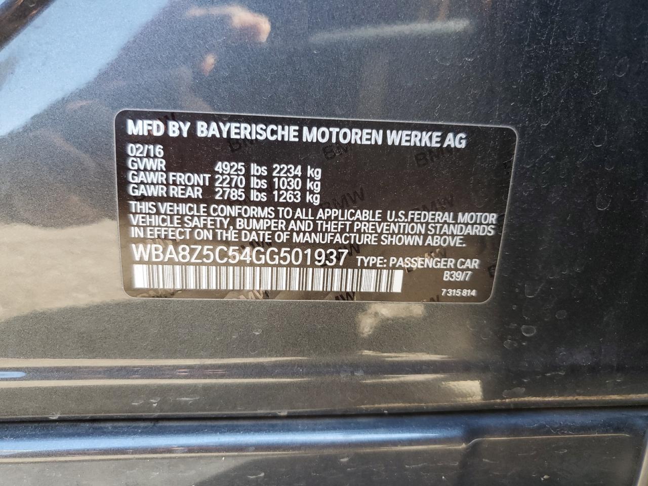 2016 BMW 328 Xigt Sulev VIN: WBA8Z5C54GG501937 Lot: 81862885