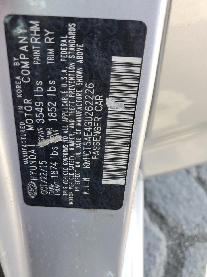 2016 Hyundai Accent Se VIN: KMHCT5AE4GU262226 Lot: 80661875