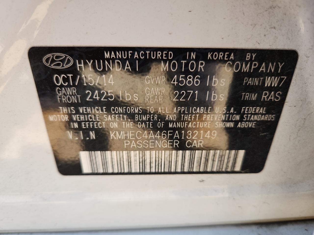 2015 Hyundai Sonata Hybrid VIN: KMHEC4A46FA132149 Lot: 80641925