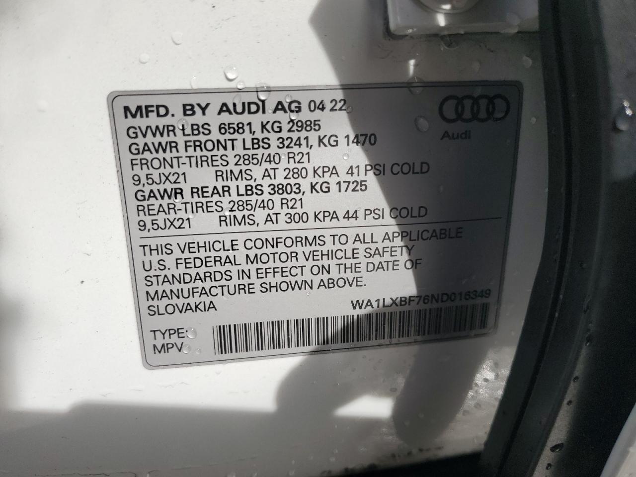 2022 Audi Q7 Premium Plus VIN: WA1LXBF76ND016349 Lot: 83761645