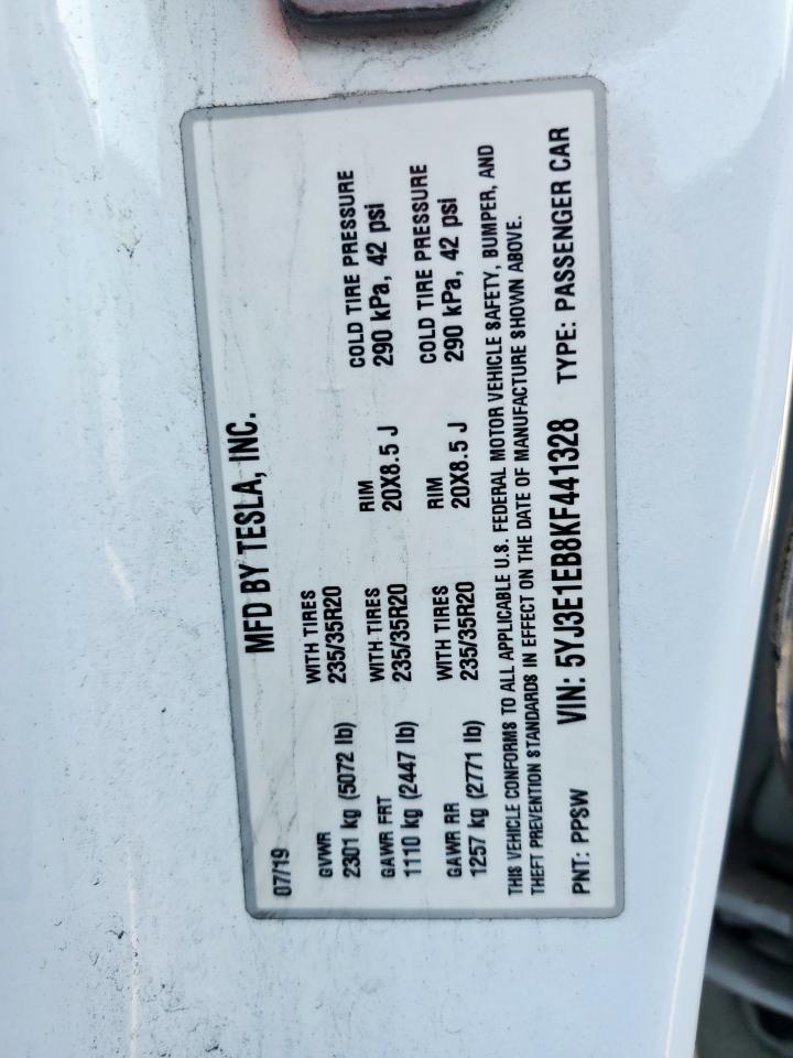 2019 Tesla Model 3 VIN: 5YJ3E1EB8KF441328 Lot: 81300125