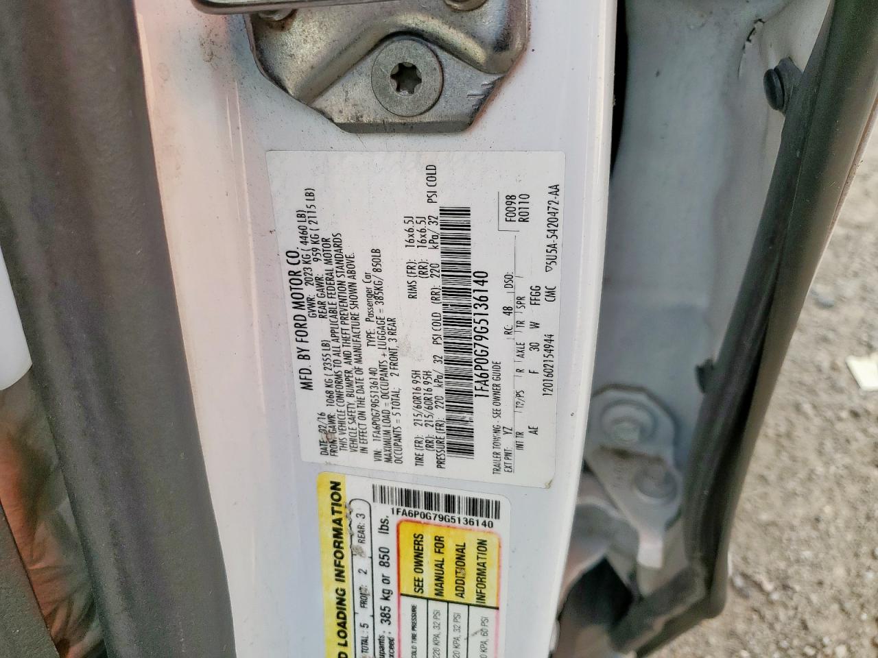 2016 Ford Fusion S VIN: 1FA6P0G79G5136140 Lot: 80902155