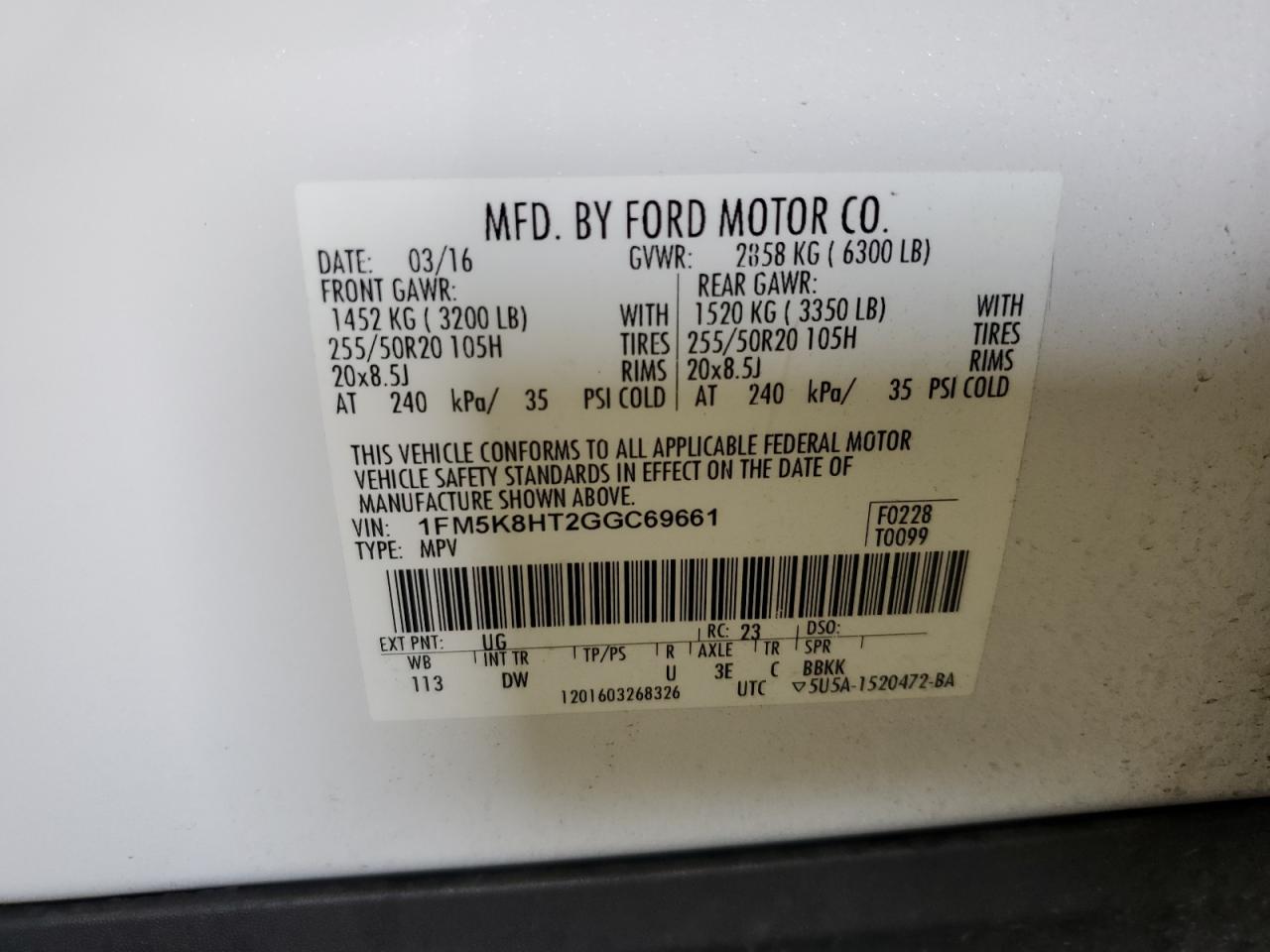 2016 Ford Explorer Platinum VIN: 1FM5K8HT2GGC69661 Lot: 83995725