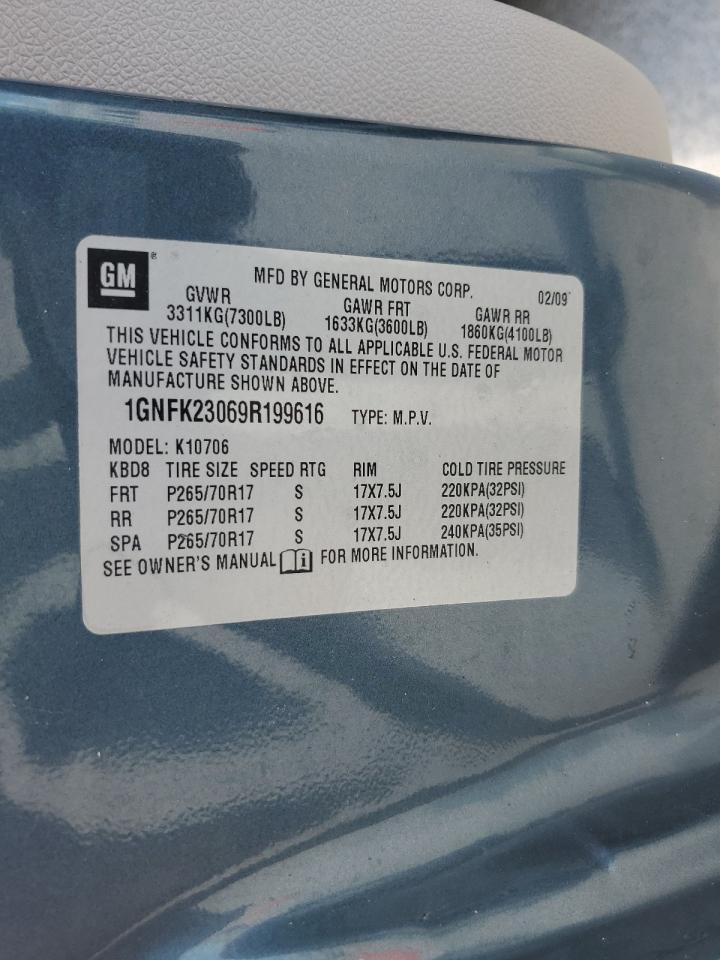 2009 Chevrolet Tahoe K1500 Lt VIN: 1GNFK23069R199616 Lot: 83824085