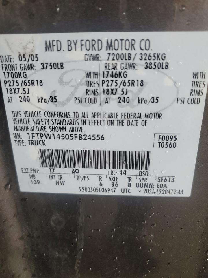 2005 Ford F150 Supercrew VIN: 1FTPW14505FB24556 Lot: 81614595