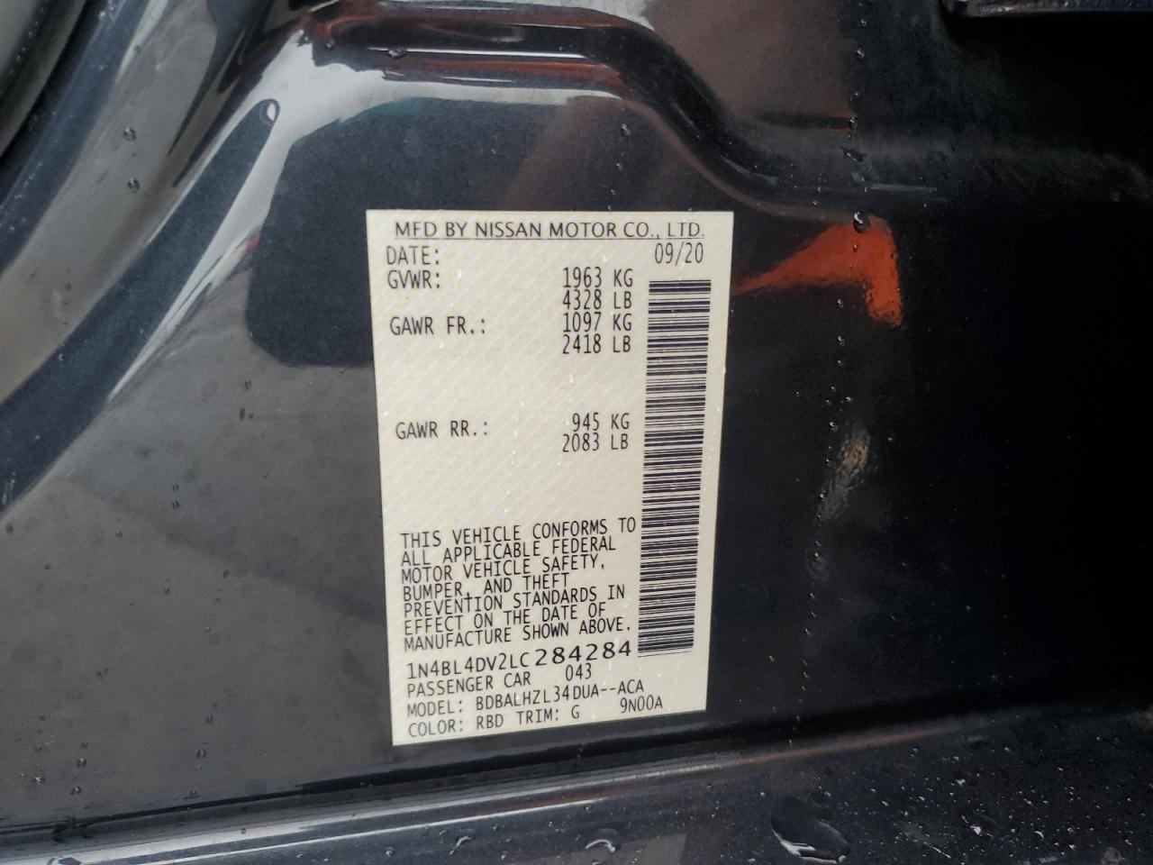 2020 Nissan Altima Sv VIN: 1N4BL4DV2LC284284 Lot: 81736615