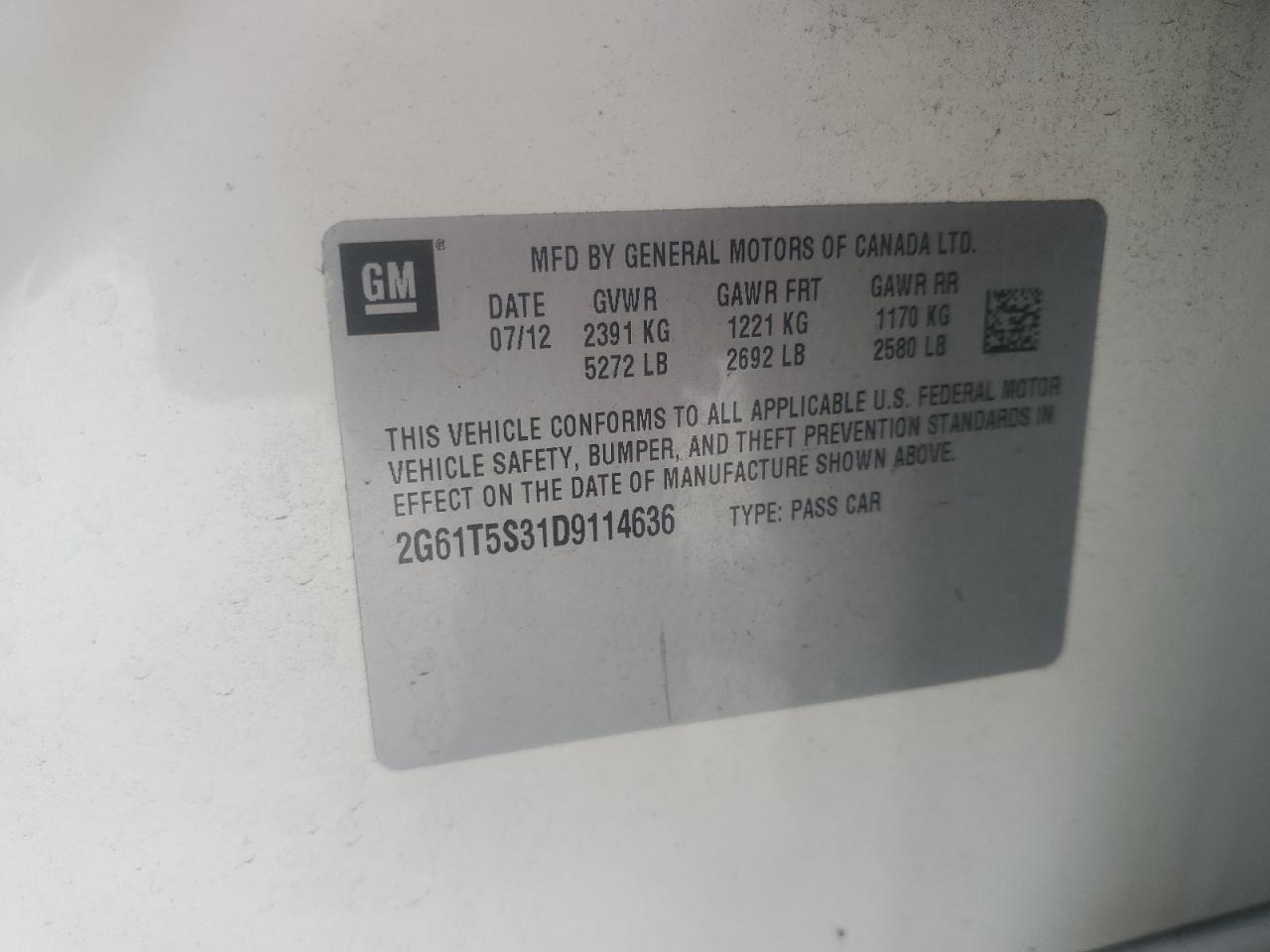 2013 Cadillac Xts Premium Collection VIN: 2G61T5S31D9114636 Lot: 84734665