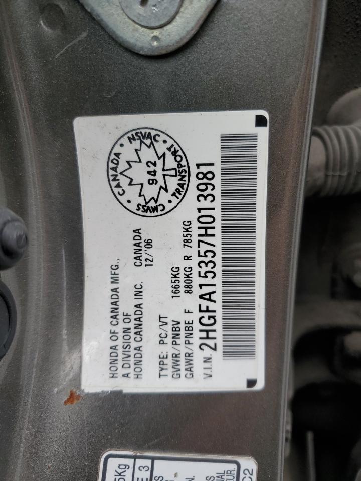 2007 Honda Civic Dx VIN: 2HGFA15357H013981 Lot: 72002555