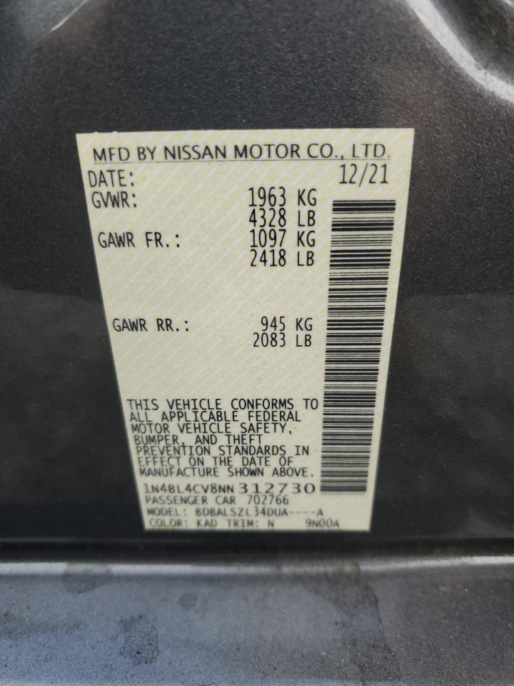 2022 Nissan Altima Sr VIN: 1N4BL4CV8NN312730 Lot: 71589245