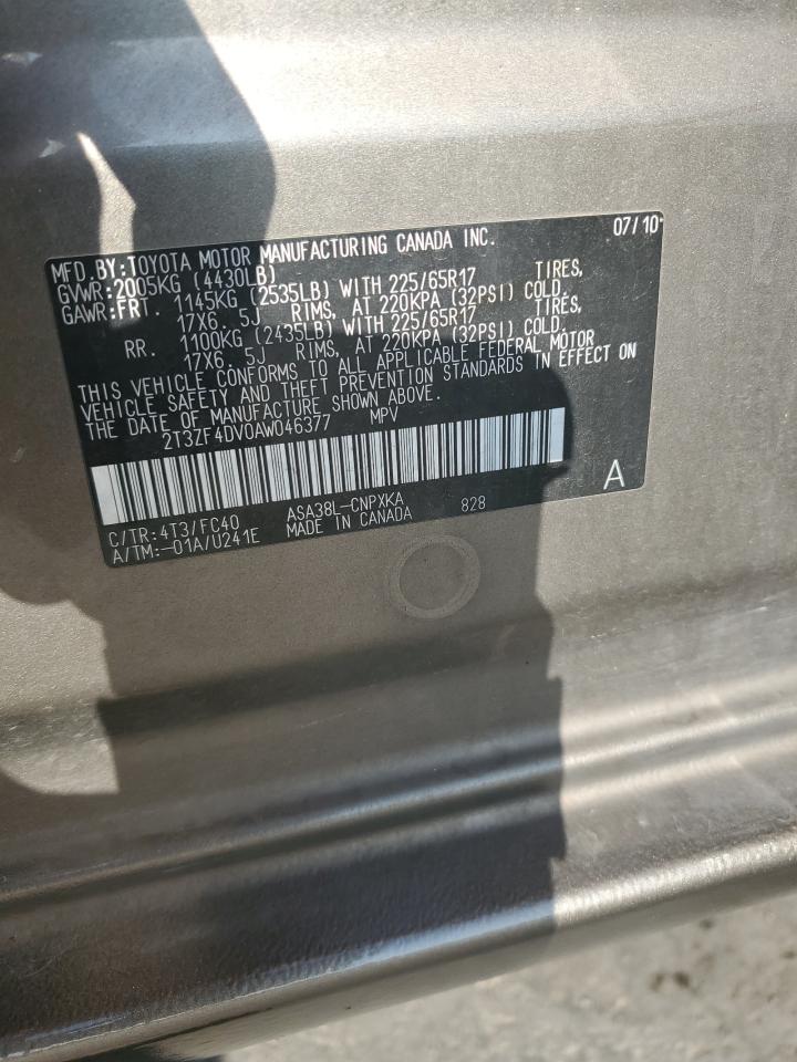 2010 Toyota Rav4 VIN: 2T3ZF4DV0AW046377 Lot: 80409455