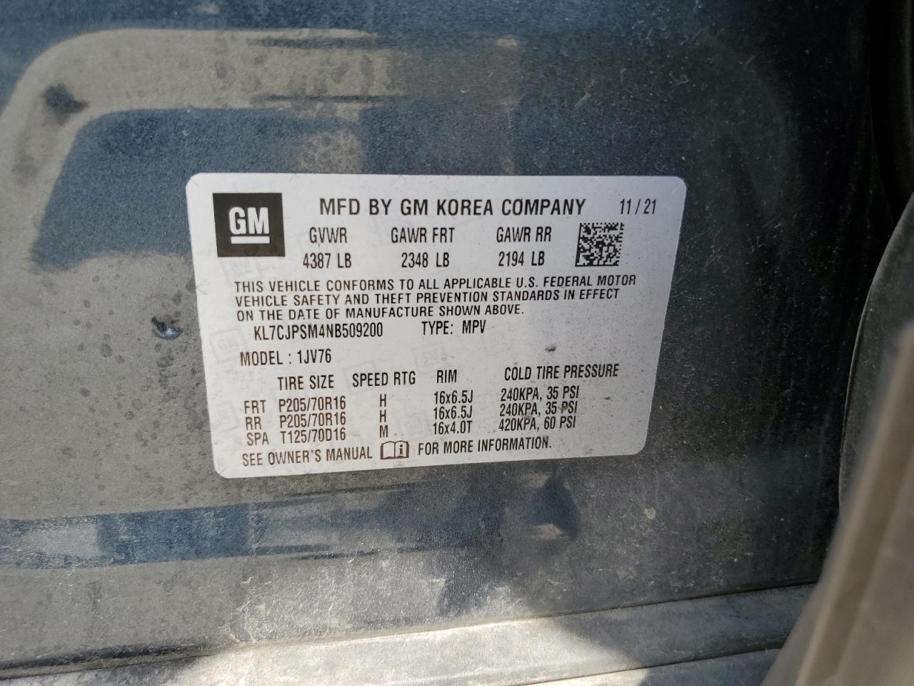 2022 Chevrolet Trax 1Lt VIN: KL7CJPSM4NB509200 Lot: 81112775