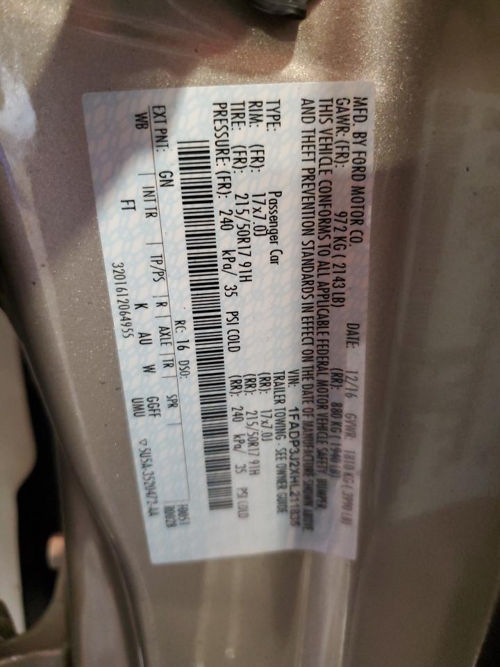 2017 Ford Focus Titanium VIN: 1FADP3J2XHL211835 Lot: 84608535