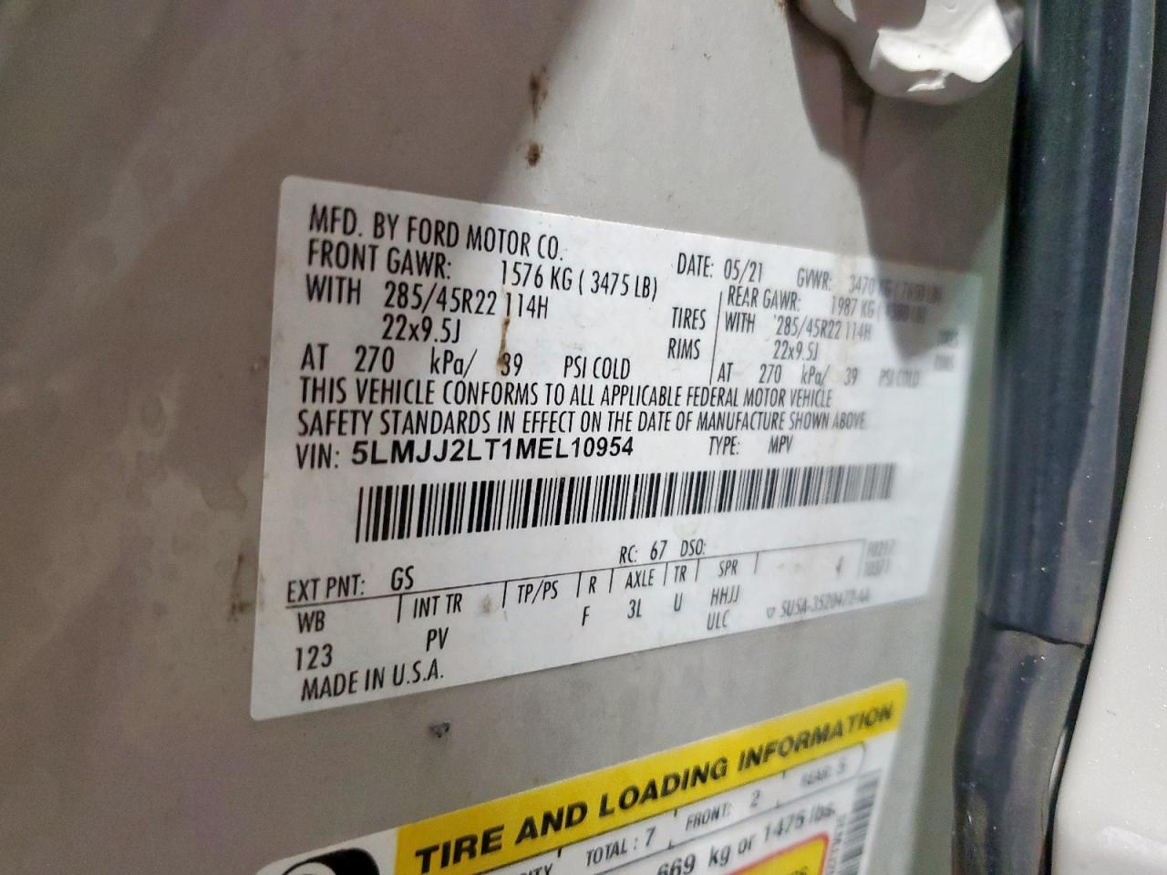 2021 Lincoln Navigator Reserve VIN: 5LMJJ2LT1MEL10954 Lot: 70691695