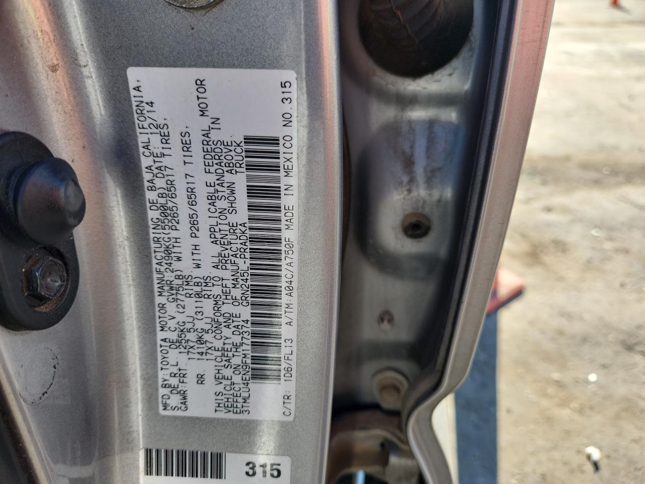 2015 Toyota Tacoma Double Cab VIN: 3TMLU4EN9FM177374 Lot: 84765575