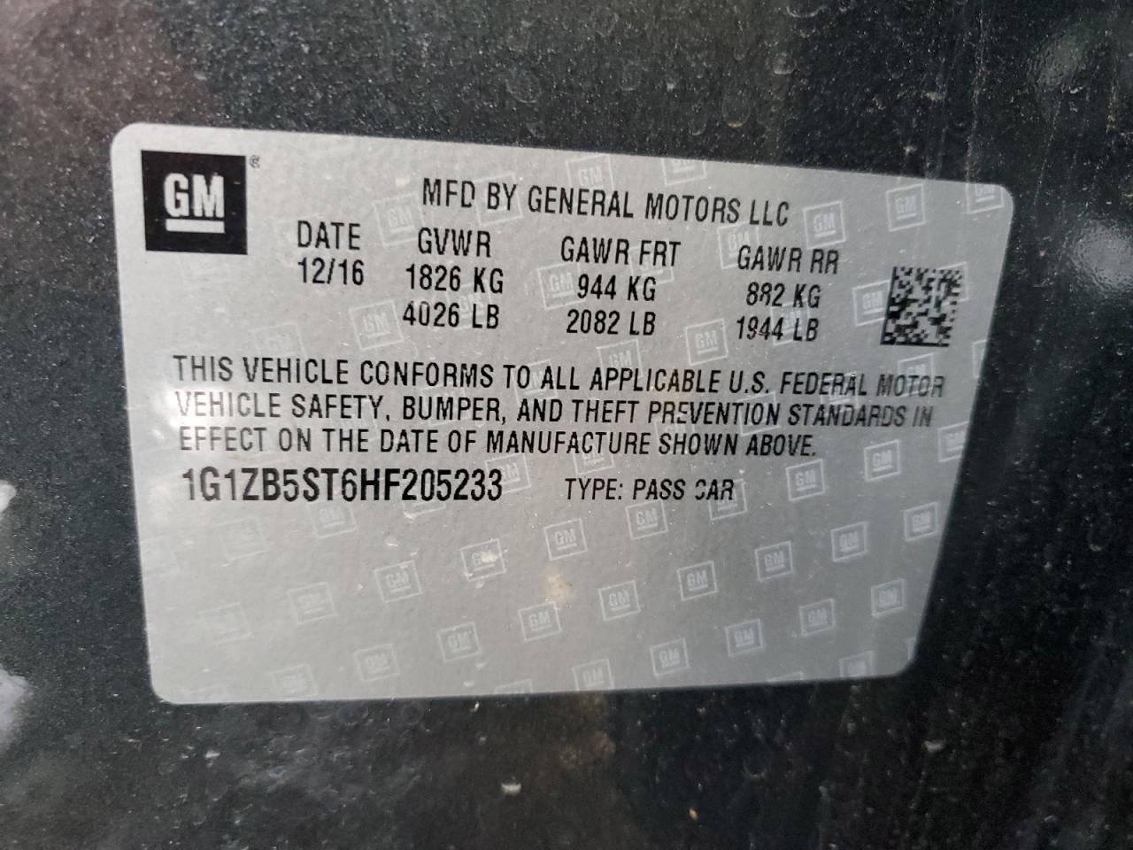 2017 Chevrolet Malibu Ls VIN: 1G1ZB5ST6HF205233 Lot: 84804945