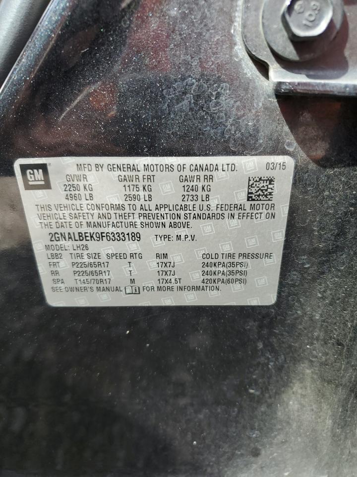 2015 Chevrolet Equinox Lt VIN: 2GNALBEK9F6333189 Lot: 82093525