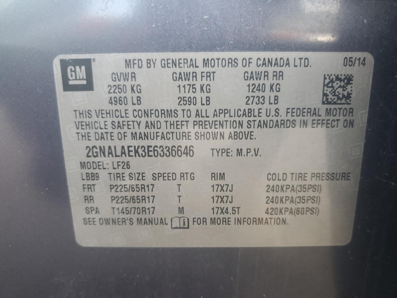 2014 Chevrolet Equinox Ls VIN: 2GNALAEK3E6336646 Lot: 83787965