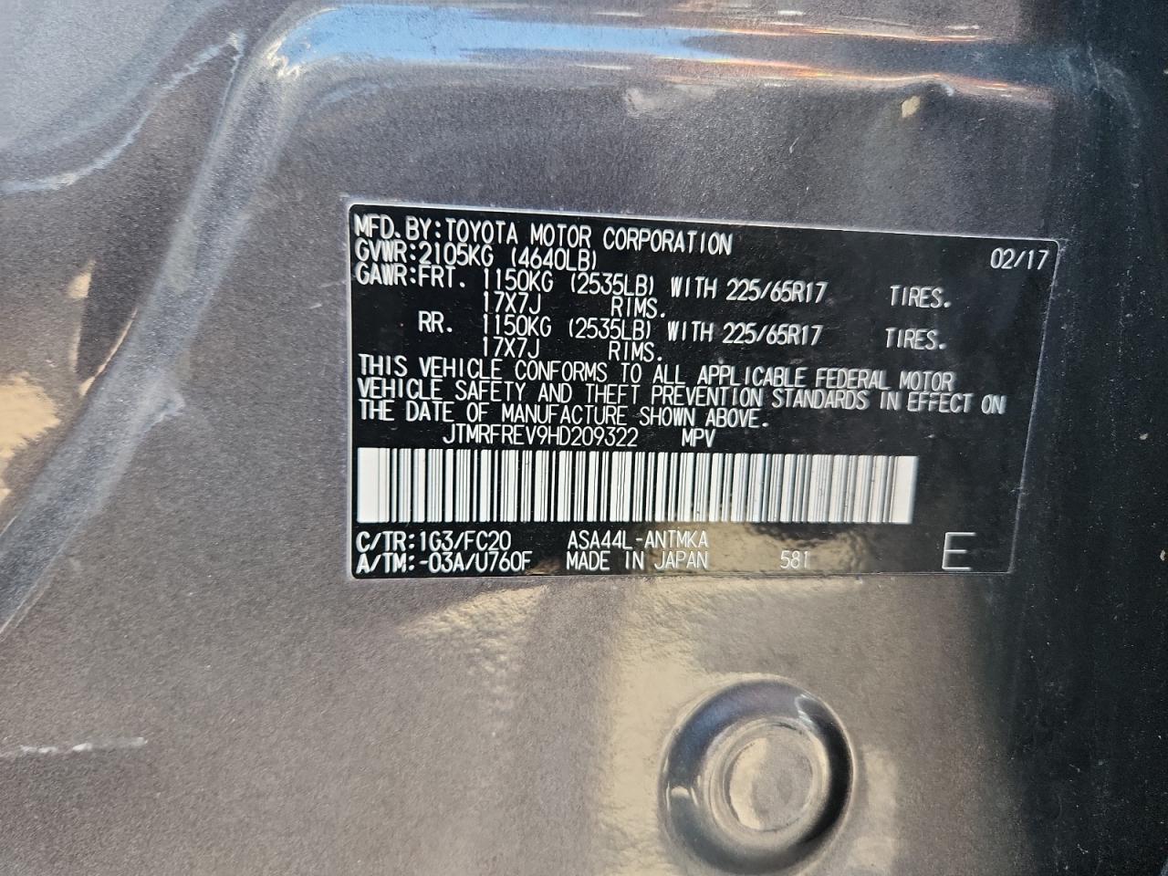 2017 Toyota Rav4 Xle VIN: JTMRFREV9HD209322 Lot: 71997825