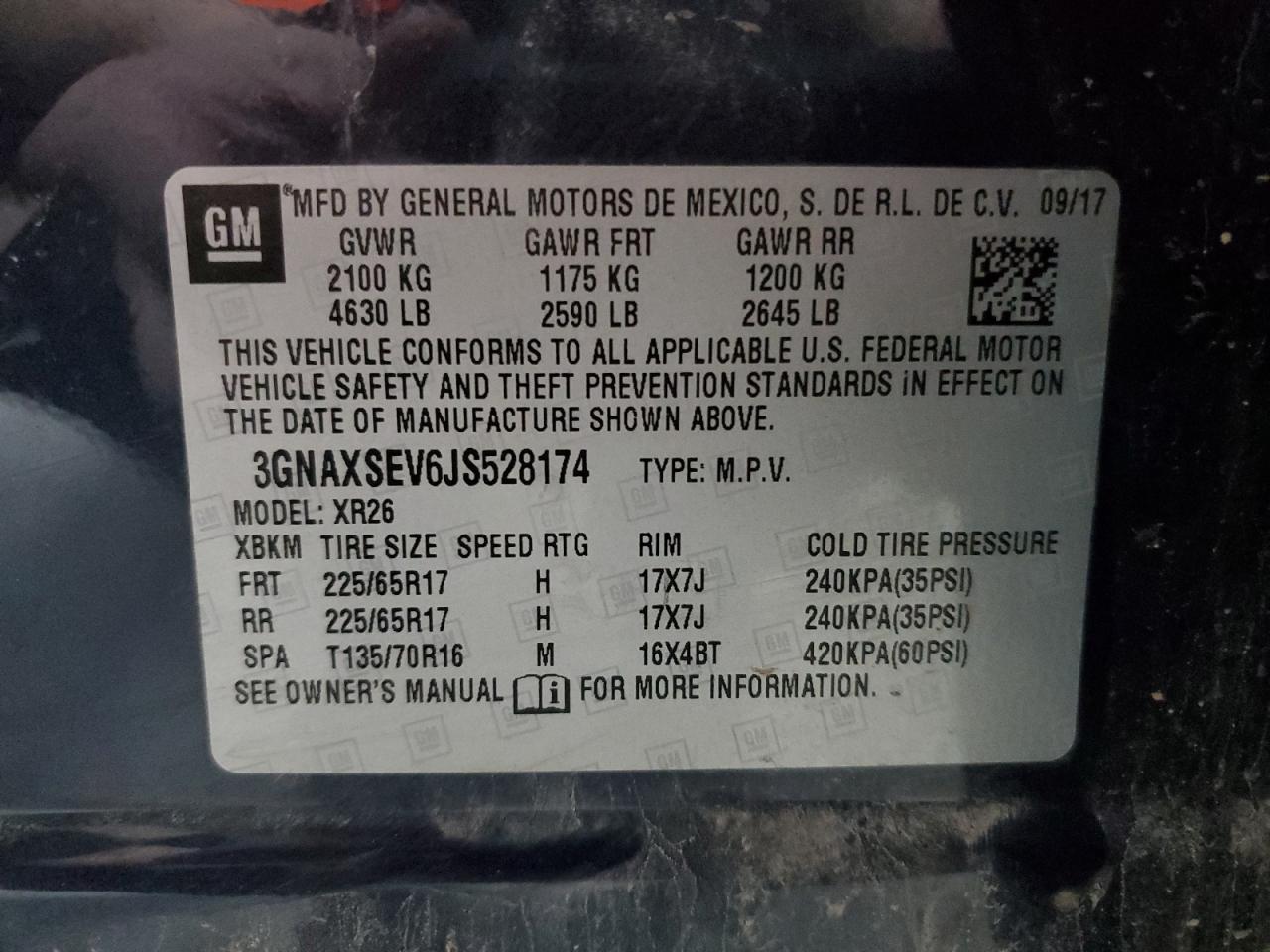 2018 Chevrolet Equinox Lt VIN: 3GNAXSEV6JS528174 Lot: 80514055