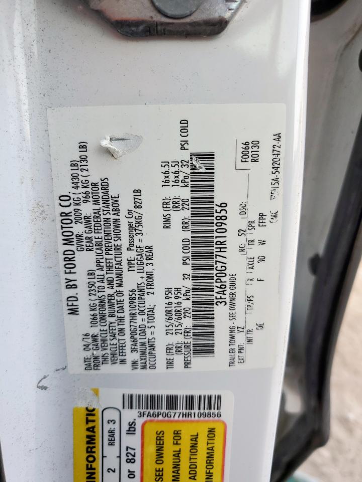 2017 Ford Fusion S VIN: 3FA6P0G77HR109856 Lot: 82118345