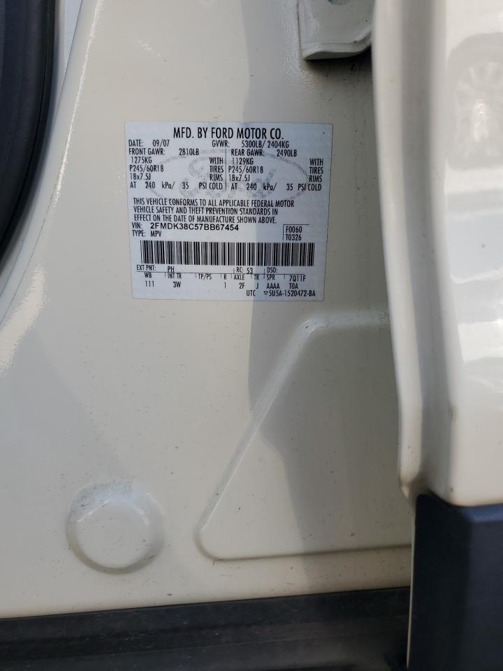 2007 Ford Edge Sel VIN: 2FMDK38C57BB67454 Lot: 84611475