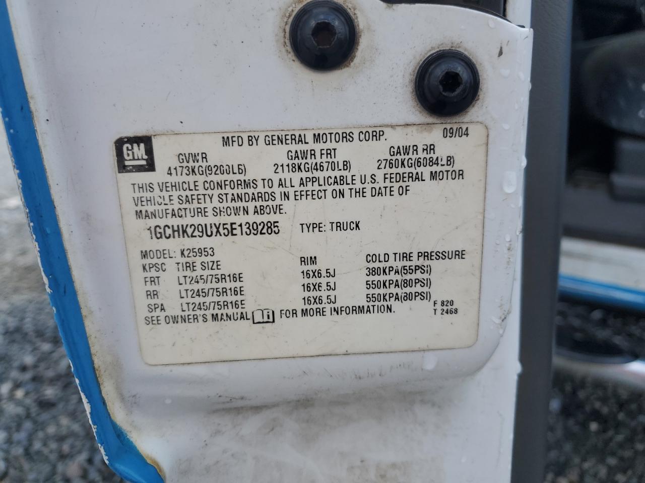 2005 Chevrolet Silverado K2500 Heavy Duty VIN: 1GCHK29UX5E139285 Lot: 80985595